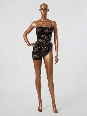 Source Unknown Black Strapless Cutout Mesh Chemise